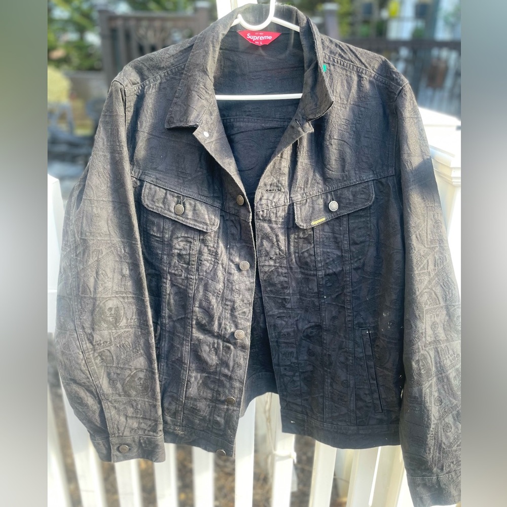 Supreme Black Textured dollar bill Denim bomber Trucker Jacket